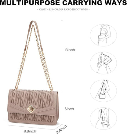 LOVEVOOK Crossbody Bags for Women Leather Quilted Shoulder Bag with Chain Strap Trendy Clutch Satchel Ladies Evening Bag