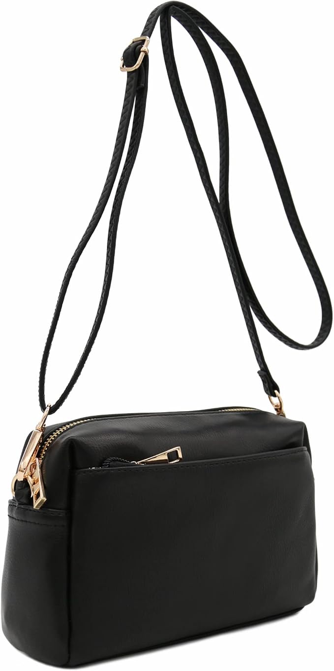 FashionPuzzle Triple Zip Small Crossbody Bag