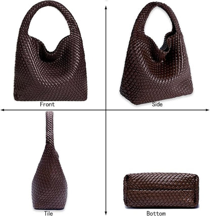 Women Vegan Leather Hand-Woven Tote Handbag Fashion Shoulder Top-handle Bag All-Match Underarm Bag with Purse