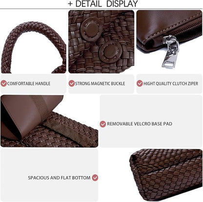 Women Vegan Leather Hand-Woven Tote Handbag Fashion Shoulder Top-handle Bag All-Match Underarm Bag with Purse