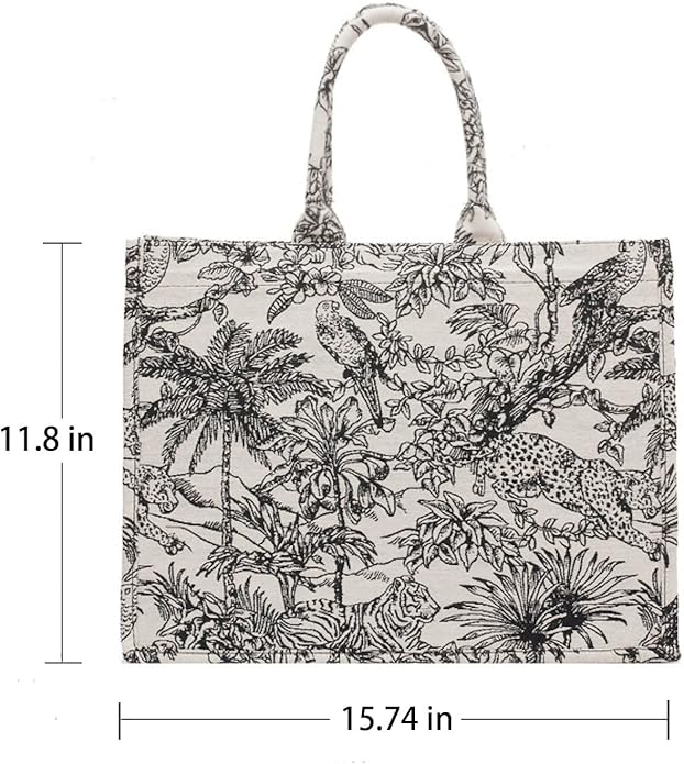 Large capacity handbag linen cotton flower embroidery retro exquisite doodle fashion shopping bag