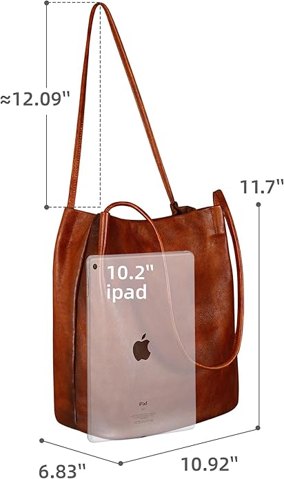 Iswee Leather Shoulder Bags for Women Vintage Tote Bag Ladies Purses and Handbags Soft Everyday Bucket Purse for Work