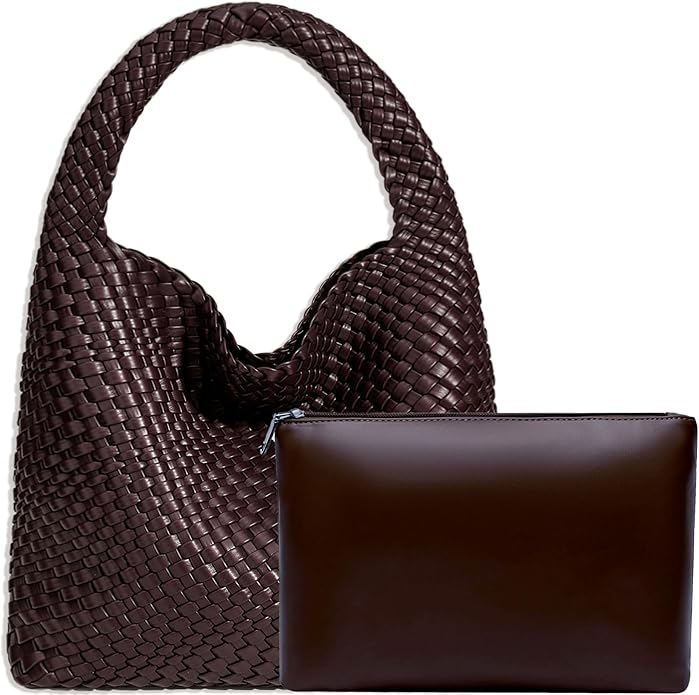 Women Vegan Leather Hand-Woven Tote Handbag Fashion Shoulder Top-handle Bag All-Match Underarm Bag with Purse