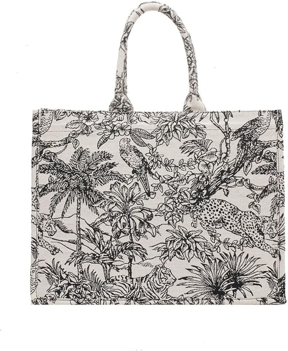 Large capacity handbag linen cotton flower embroidery retro exquisite doodle fashion shopping bag