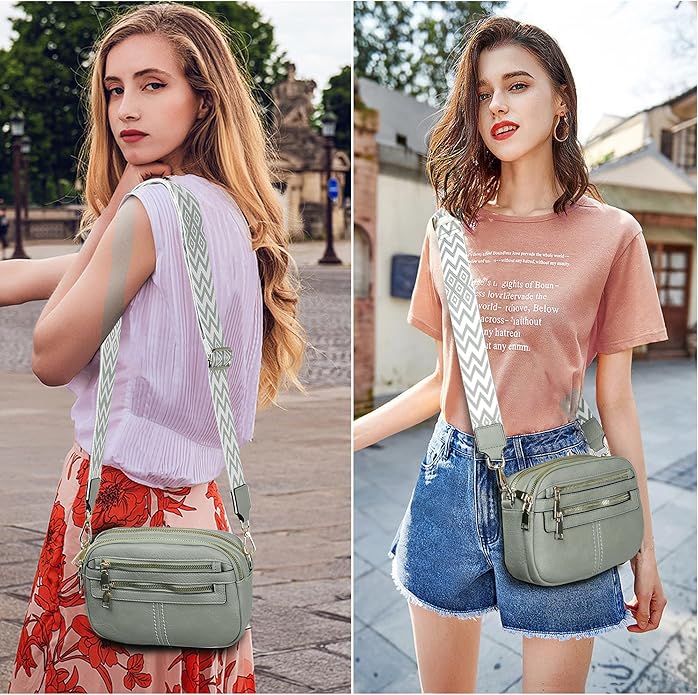 Crossbody Bags with 6 Pockets - Vegan Leather Shoulder Handbag for Travel & Shopping